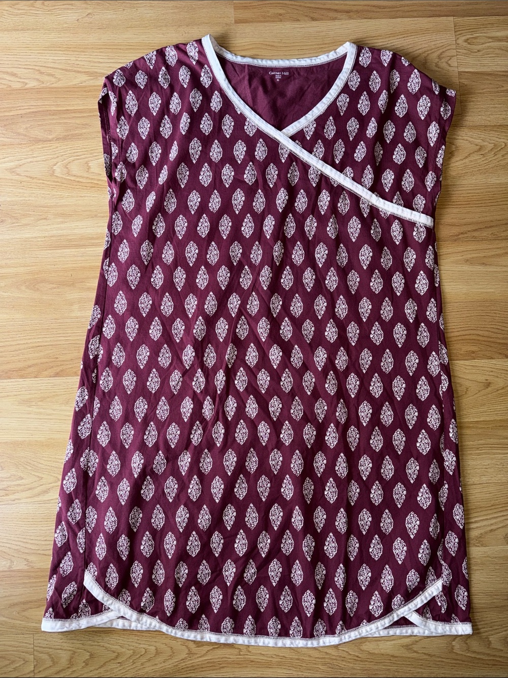 Garnet Hill Size XL Burgundy Cream organic cotton Nightgown sleepwear - Picture 7 of 10